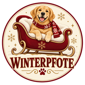 WinterPfote – Hund im roten Schlitten